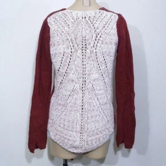 Zara Knit Crochet Back Mohair Wool  blend Burgundy Sweater Small - Picture 2 of 5